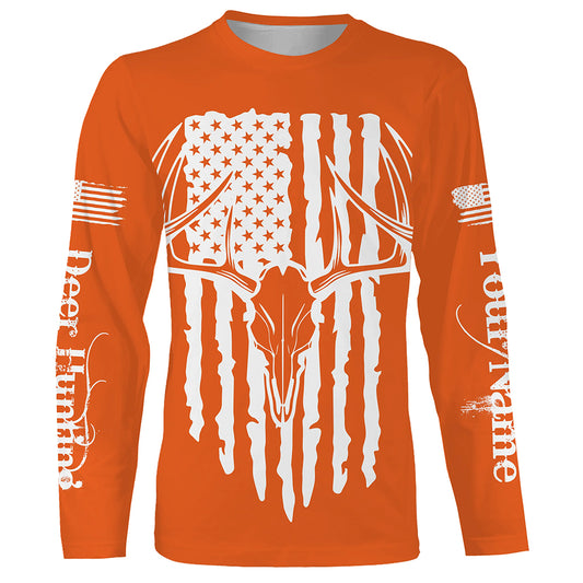 American Flag Deer Hunting Personalized Deer Skull Hunting Shirt For Hunters A45