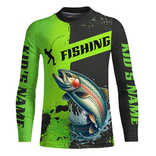 Load image into Gallery viewer, Custom Rainbow Trout Fishing Long Sleeve Tournament Shirts, Trout Fishing Jerseys | Black And Green IPHW6334