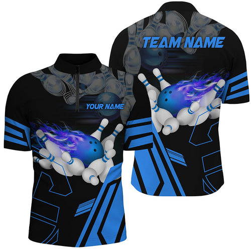 Custom Blue Bowling Polo Shirts For Men, Strike Bowling Team Jerseys Bowlers Outfits IPHW5223