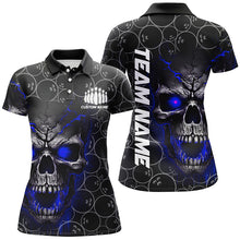 Load image into Gallery viewer, Custom Blue Skull Bowling Polo Shirts For Women, Bowling Pattern Bowling Team Jerseys IPHW5235
