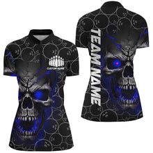 Load image into Gallery viewer, Custom Blue Skull Bowling Polo Shirts For Women, Bowling Pattern Bowling Team Jerseys IPHW5235