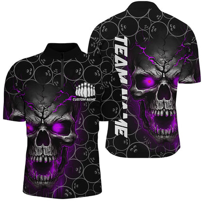 Custom Purple Skull Bowling Polo Shirts For Men, Bowling Pattern Bowling Team Jerseys IPHW5237