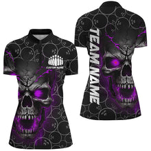 Load image into Gallery viewer, Custom Purple Skull Bowling Polo Shirts For Women, Bowling Pattern Bowling Team Jerseys IPHW5237