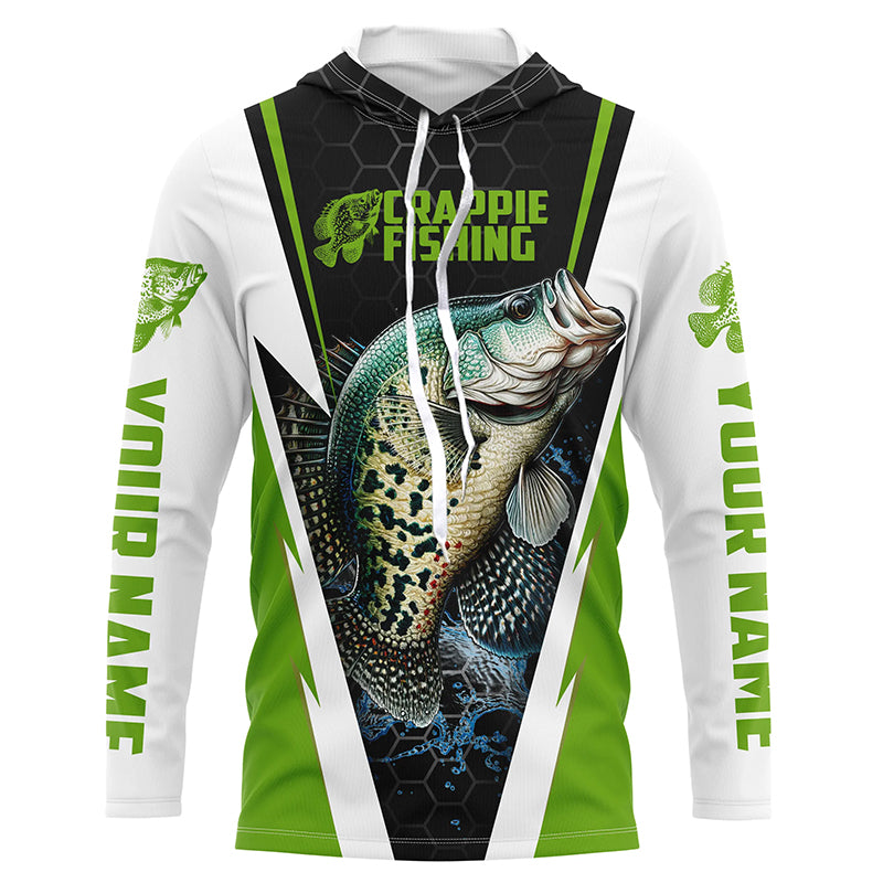 Crappie Fishing Jerseys, Crappie Custom Long Sleeve Performance Fishing Shirts | Green IPHW6073