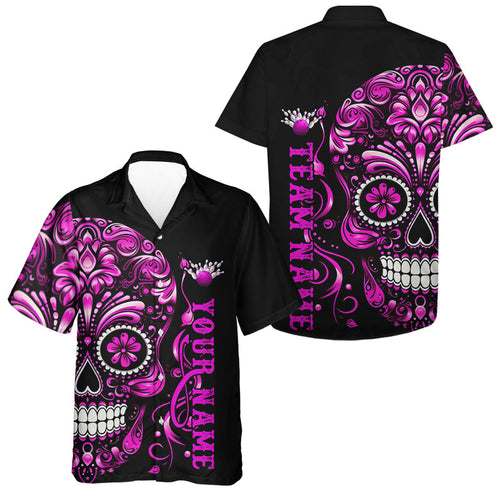 Pink Sugar Skull Tattoo Custom Bowling Men And Women Hawaiian Shirts, Halloween Team Bowling Jerseys IPHW5244