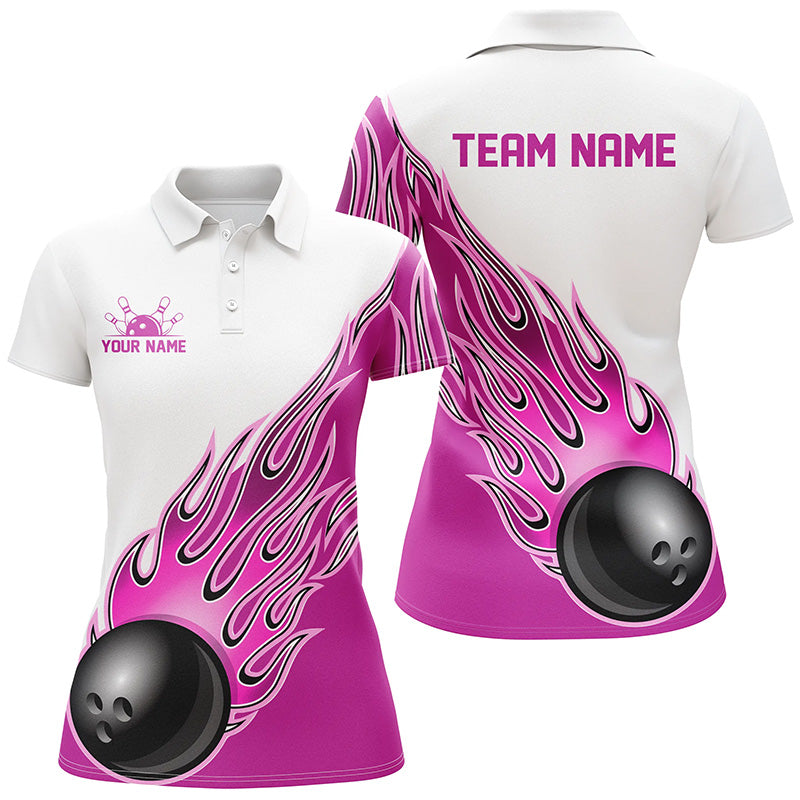 Personalized Flame Bowling Shirts For Women, Bowling Ball Custom Bowling Team Shirt IPHW5001
