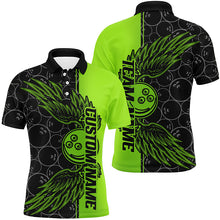 Load image into Gallery viewer, Black And Green Custom Unisex Bowling Tournament Team Shirts, Bowling Ball And Wings Jerseys IPHW6448