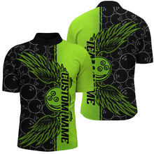 Load image into Gallery viewer, Black And Green Custom Unisex Bowling Tournament Team Shirts, Bowling Ball And Wings Jerseys IPHW6448