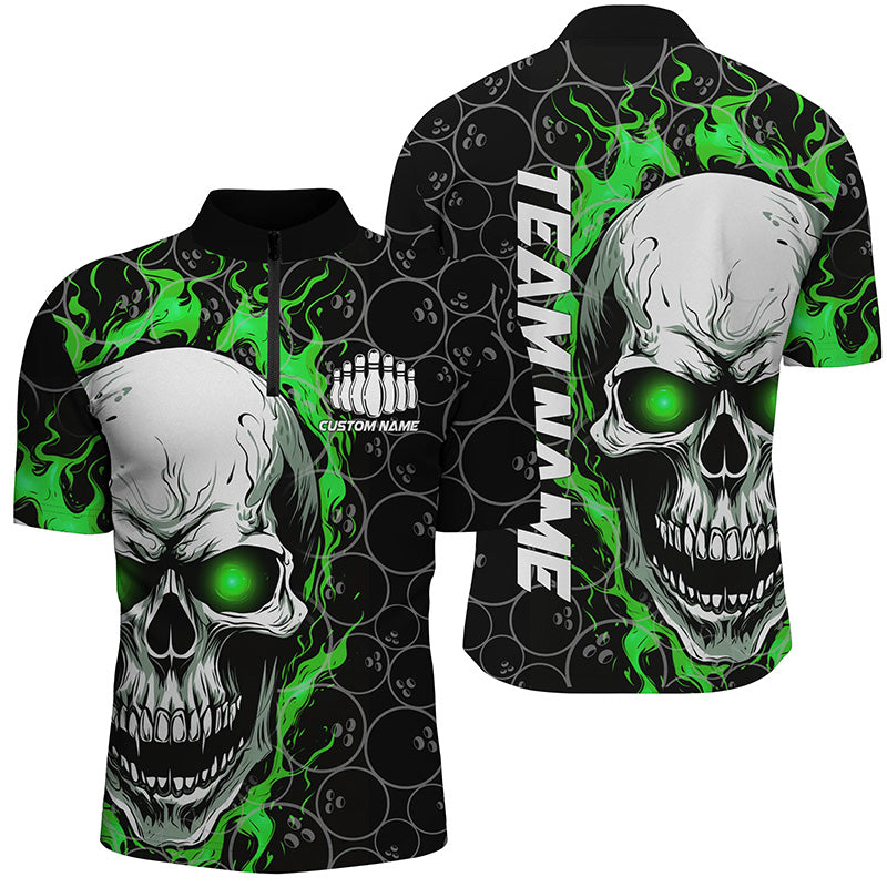 Custom Skull Bowling Quarter-Zip Shirt For Men,Flame Bowler Jerseys  5008IPHW