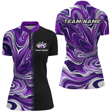 Load image into Gallery viewer, Custom Purple Bowling Polo / Quarter-Zip Shirts For Team, Ladies Bowling Jerseys IPHW6174