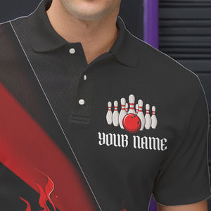 Black And Red Custom Name Bowling Tournament Jerseys For Men And Women, Bowling Team Shirts IPHW6185