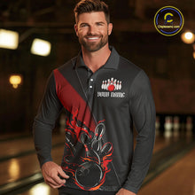 Load image into Gallery viewer, Red And Black Custom Flame Bowling Shirt For Men, Long Sleeve Bowling Team Shirts With Name IPHW6185