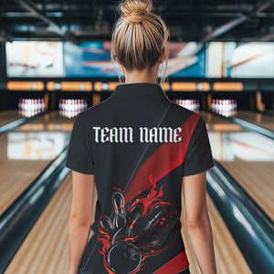 Black And Red Custom Name Bowling Tournament Jerseys For Women, Bowling Team Shirts IPHW6185