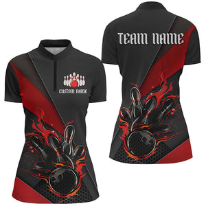 Black And Red Custom Name Bowling Tournament Jerseys For Women, Bowling Team Shirts IPHW6185