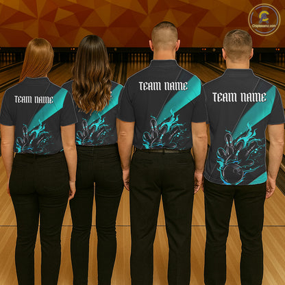 Black And Blue Custom Name Bowling Tournament Jerseys For Men And Women, Bowling Team Shirts IPHW6186