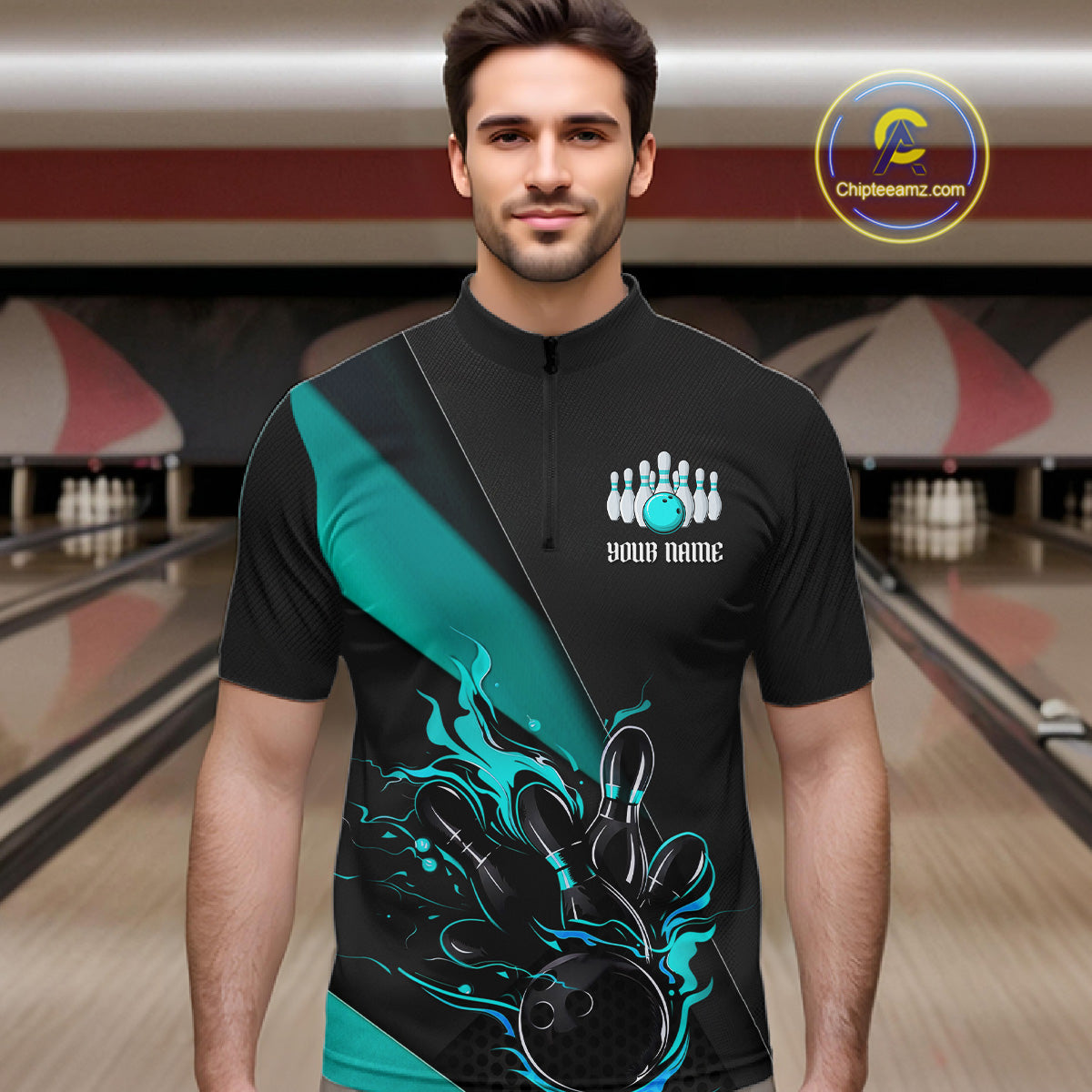 Black And Blue Custom Name Bowling Tournament Jerseys For Men And Women, Bowling Team Shirts IPHW6186