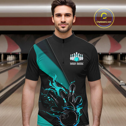 Black And Blue Custom Name Bowling Tournament Jerseys For Men And Women, Bowling Team Shirts IPHW6186