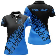 Load image into Gallery viewer, Custom Bowling Shirts For Women, Bowling Team Shirts Bowling Strike | Black And Blue IPHW5167
