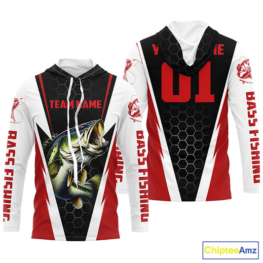 Personalized Bass Fishing Sport Jerseys, Bass Fishing Long Sleeve Tournament Shirts |Red IPHW3742