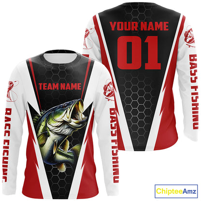 Personalized Bass Fishing Sport Jerseys, Bass Fishing Long Sleeve Tournament Shirts |Red IPHW3742