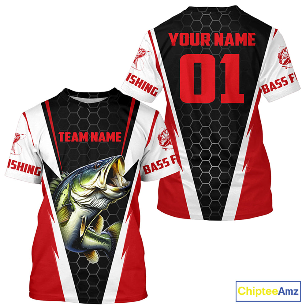 Personalized Bass Fishing Sport Jerseys, Bass Fishing Long Sleeve Tournament Shirts |Red IPHW3742