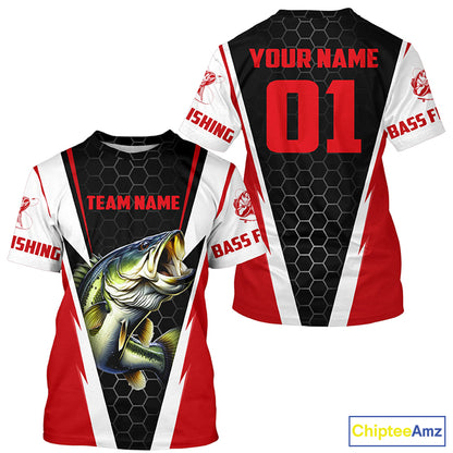 Personalized Bass Fishing Sport Jerseys, Bass Fishing Long Sleeve Tournament Shirts |Red IPHW3742