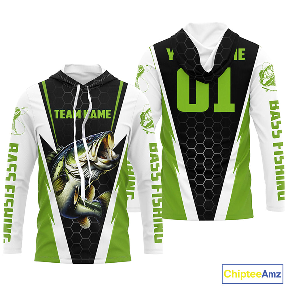 Personalized Bass Fishing Sport Jerseys, Bass Fishing Long Sleeve Tournament Shirts |Green IPHW3743