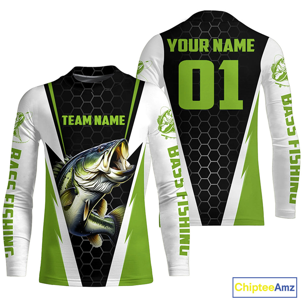 Personalized Bass Fishing Sport Jerseys, Bass Fishing Long Sleeve Tournament Shirts |Green IPHW3743
