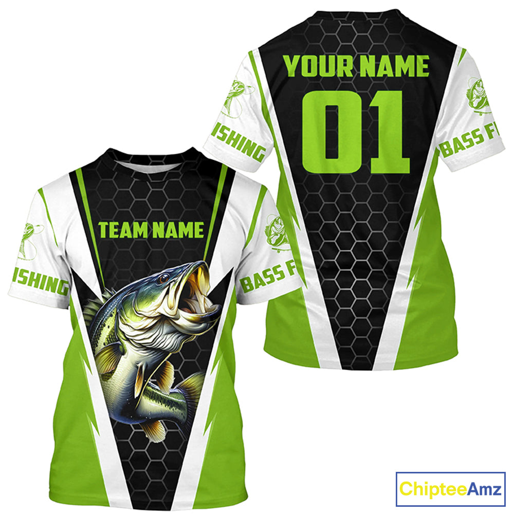 Personalized Bass Fishing Sport Jerseys, Bass Fishing Long Sleeve Tournament Shirts |Green IPHW3743
