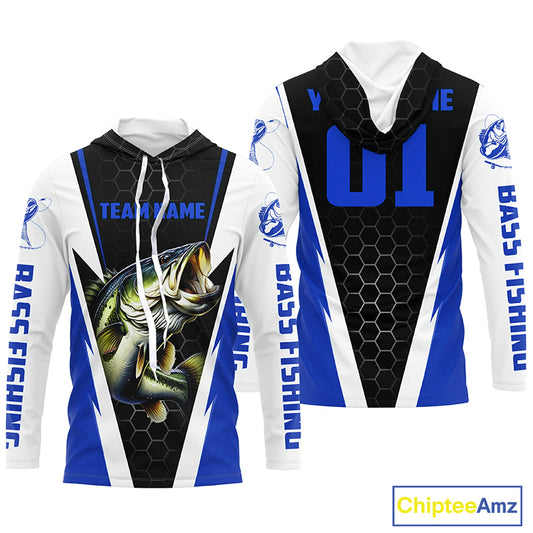 Personalized Bass Fishing Sport Jerseys, Bass Fishing Long Sleeve Tournament Shirts |Blue IPHW3744