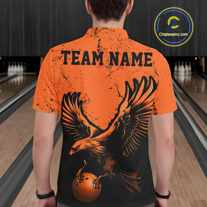 Custom Orange Eagle Men Bowling Polo Shirts Grunge Vintage Bowling Team Jerseys Bowlers Outfits IPHW5343