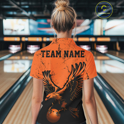 Custom Orange Eagle Women Bowling Polo Shirts Grunge Vintage Bowling Team Jerseys Outfits IPHW5343