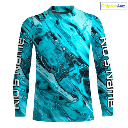 Blue Water Ripple Camo Custom Long Sleeve Performance Fishing Shirts, Uv Protection Fishing Jerseys IPHW5969
