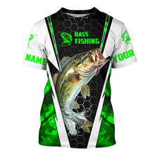 Load image into Gallery viewer, Personalized Bass Fishing Sport Jerseys, Bass Fishing Long Sleeve Tournament Shirts | Green Camo IPHW4403