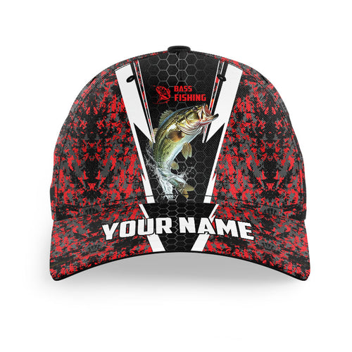 Personalized Largemouth Bass Tournament Fishing Hat, Bass Fishing Angler Cap | Red Camo IPHW4407