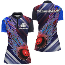 Load image into Gallery viewer, Red White And Blue Bowling Ball Flame Custom Bowling Team Shirts, Ladies Patriotic Bowling Jersey IPHW6260