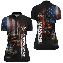 Load image into Gallery viewer, Flame Skull American Flag Custom Women&#39;s Team Bowling Shirts, Patriotic Bowling Shirt  IPHW5177