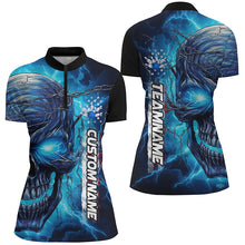 Load image into Gallery viewer, Blue Thunder Lightning Custom Bowling Team Shirts For Women, Personalized Bowling Jerseys IPHW5188
