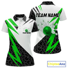 Load image into Gallery viewer, Black and White Bowling Polo, Quarter Zip Shirt for Women Custom Lightning Team bowling jersey | Green NQS9838