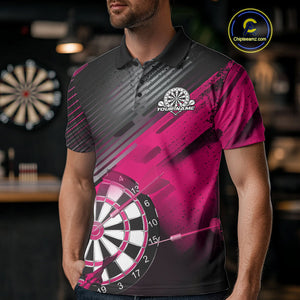 Custom Grunge Pink Dartboard Dart Team Polo Shirts For Men, Dart Players Jerseys IPHW9978