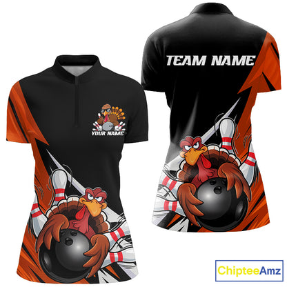 Black And Orange Custom Funny Turkey Bowling Team Shirts For Women, Thanksgiving Outfit IPHW7877