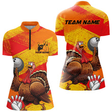 Load image into Gallery viewer, Orange And Yellow Custom Funny Turkey Ladies Bowling Shirts, Thanksgiving Bowling Outfits IPHW7882