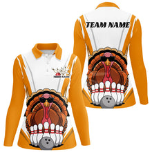 Load image into Gallery viewer, White And Yellow Custom Funny Thanksgiving Turkey Ladies Bowling Shirts Bowling Team Outfit IPHW7884