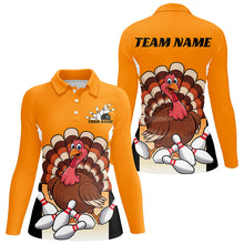 Load image into Gallery viewer, Custom Yellow Funny Turkey Bowling Team Shirts For Women, Thanksgiving Bowler Outfits IPHW7888