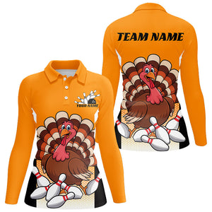 Custom Yellow Funny Turkey Bowling Team Shirts For Women, Thanksgiving Bowler Outfits IPHW7888