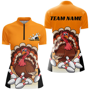 Custom Yellow Funny Turkey Bowling Team Shirts For Women, Thanksgiving Bowler Outfits IPHW7888