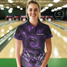 Load image into Gallery viewer, Custom Purple Flame Dragon Bowling Women Polo Shirts, Dragon Bowling League Shirt IPHW10227