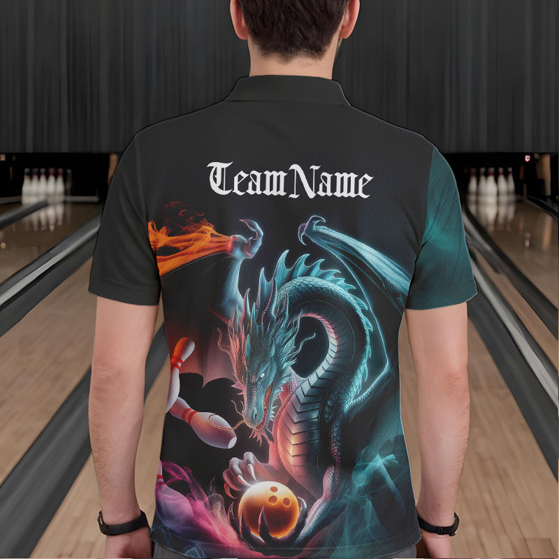 Blue Smoke Custom Dragon Bowling Team Polo Shirts For Men, Dragon Bowling Tournament Shirt IPHW8322