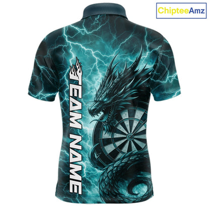 Custom Turquoise Blue Thunder Lightning Dragon Dart Jerseys, Multi Styles Dart Shirts For Men, Women And Kid IPHW10398