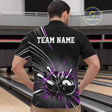 Load image into Gallery viewer, Custom Black And Purple Grunge Bowling Team Jerseys, Men Bowling Quarter-Zip Shirts IPHW9622